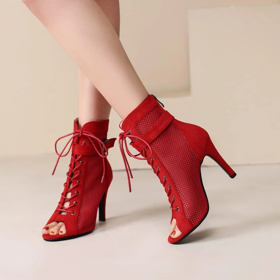 VOKLIN Women's Peep Toe Stilettos High Heel Sandals Fashion Sexy Lace Up Zip Dress Pump Ankle Booties Shoes