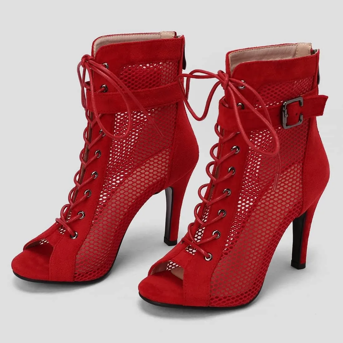 VOKLIN Women's Peep Toe Stilettos High Heel Sandals Fashion Sexy Lace Up Zip Dress Pump Ankle Booties Shoes