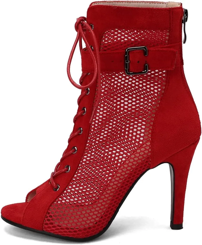 VOKLIN Women's Peep Toe Stilettos High Heel Sandals Fashion Sexy Lace Up Zip Dress Pump Ankle Booties Shoes