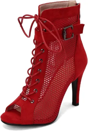 VOKLIN Women's Peep Toe Stilettos High Heel Sandals Fashion Sexy Lace Up Zip Dress Pump Ankle Booties Shoes