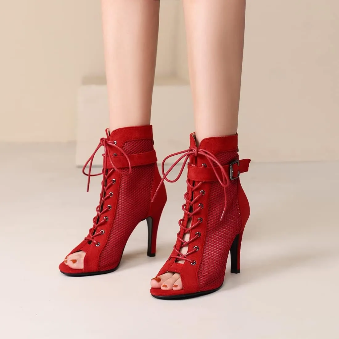 VOKLIN Women's Peep Toe Stilettos High Heel Sandals Fashion Sexy Lace Up Zip Dress Pump Ankle Booties Shoes