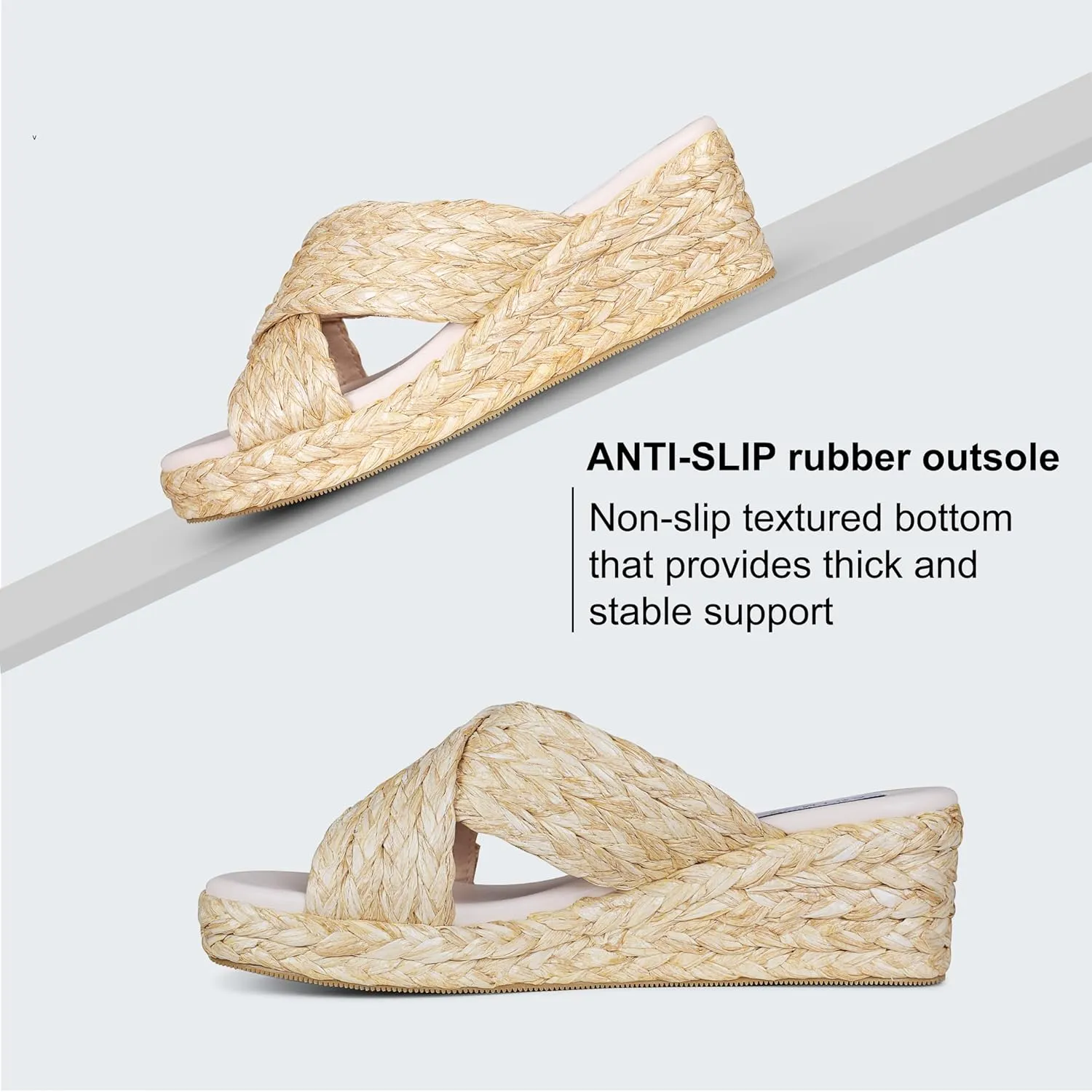 VOMIRA Platform Slides Sandals for Women Breathable Open Toe Cross Strop Slip On Espadrilles Wedge Sandals Summer Sandals