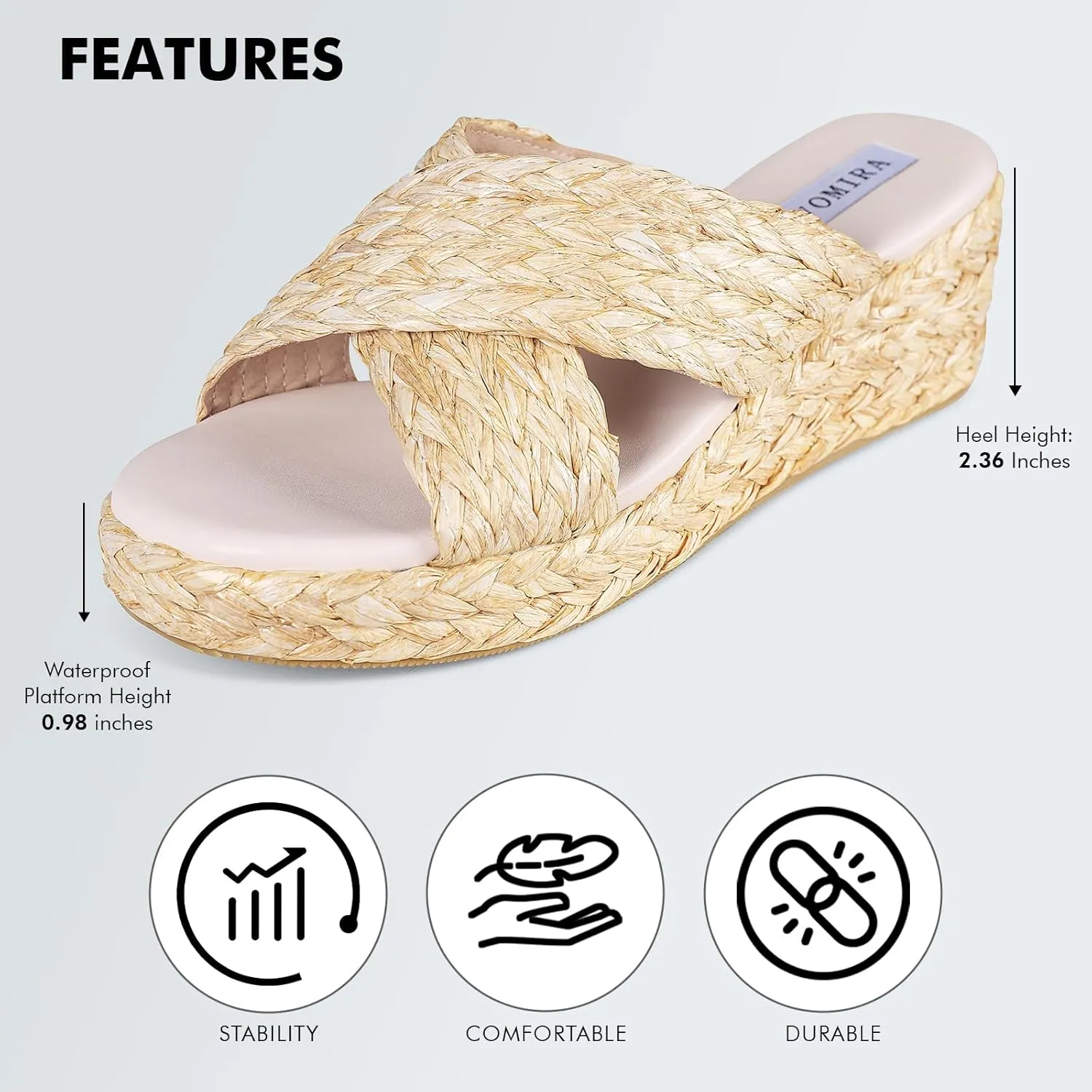 VOMIRA Platform Slides Sandals for Women Breathable Open Toe Cross Strop Slip On Espadrilles Wedge Sandals Summer Sandals