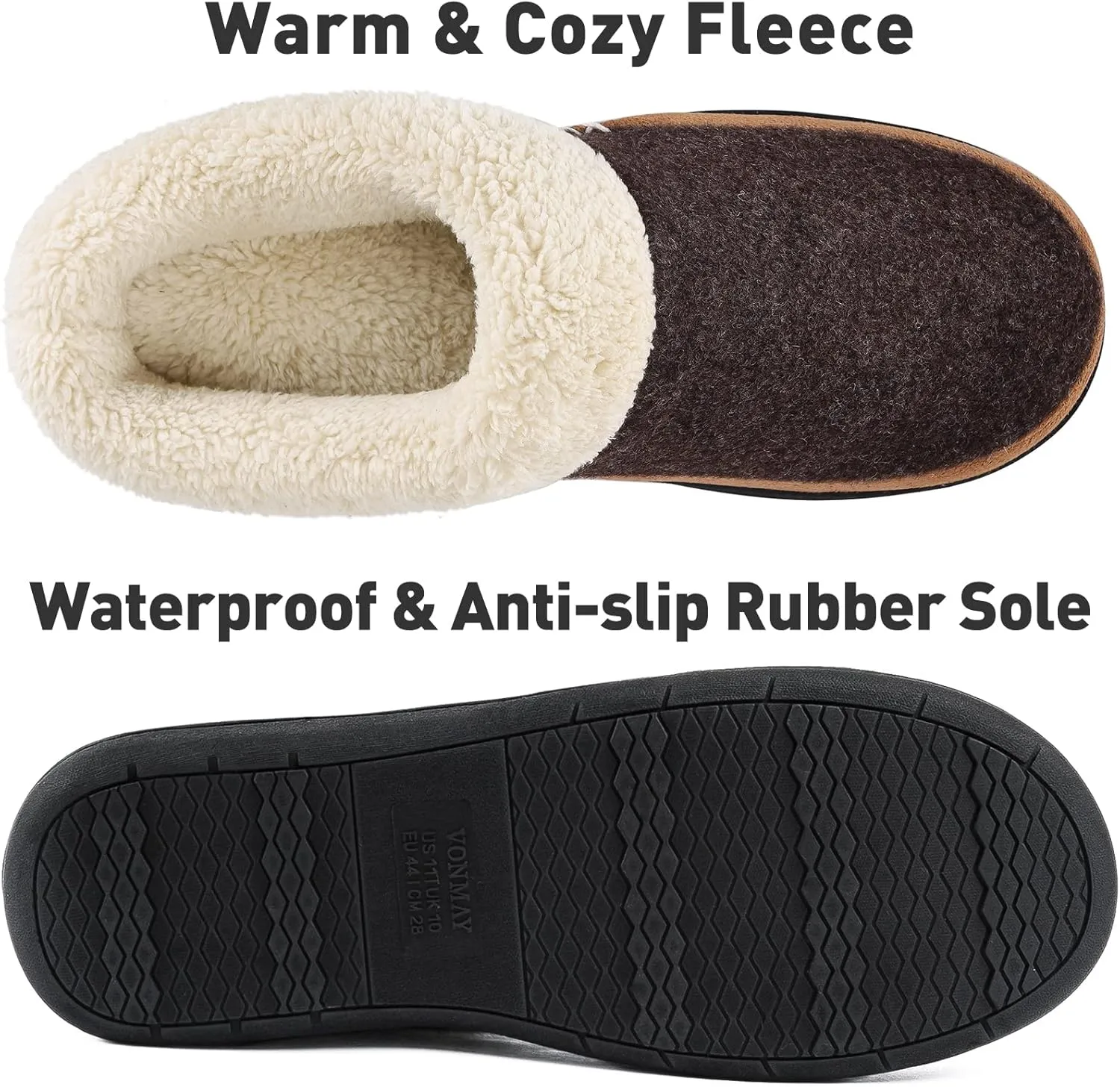 VONAMY Men's Slippers Fuzzy Warm House Shoes Memory Foam Slip On Clog Plush Wool Fleece Indoor Outdoor