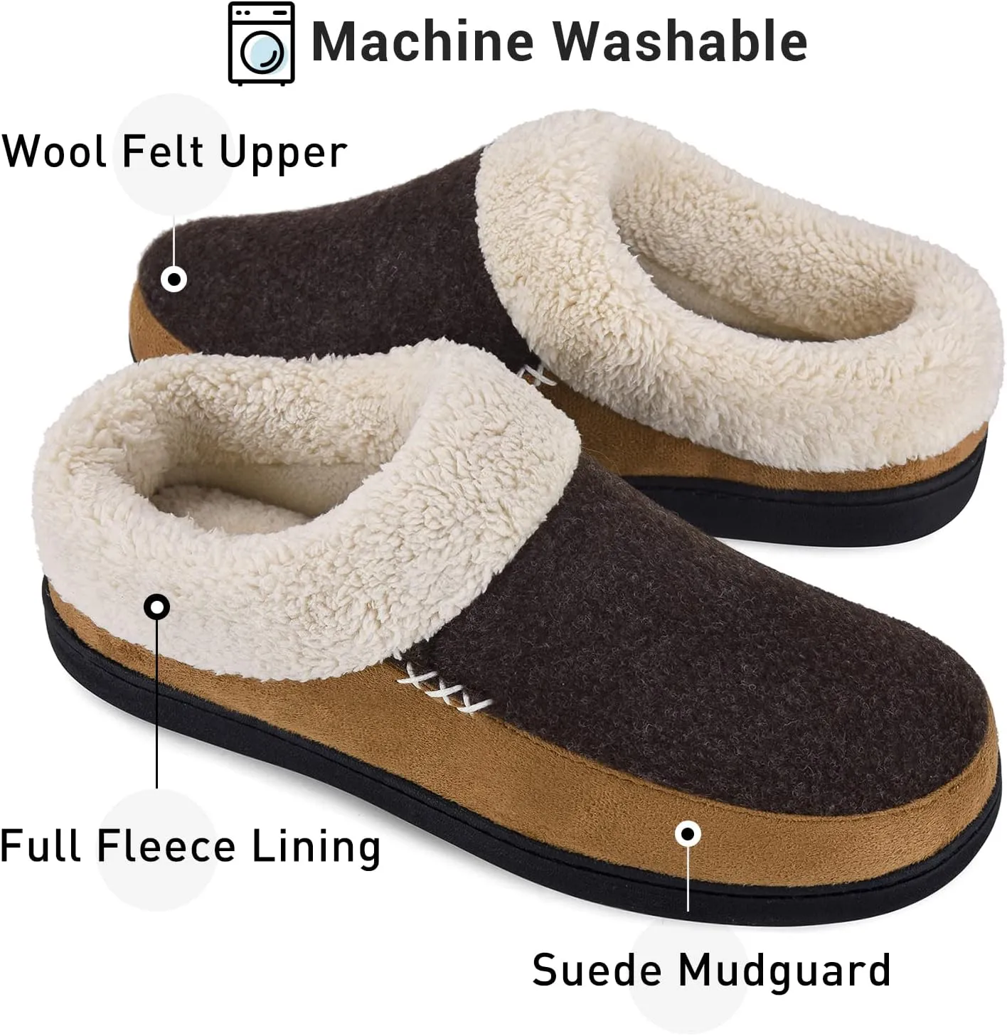 VONAMY Men's Slippers Fuzzy Warm House Shoes Memory Foam Slip On Clog Plush Wool Fleece Indoor Outdoor