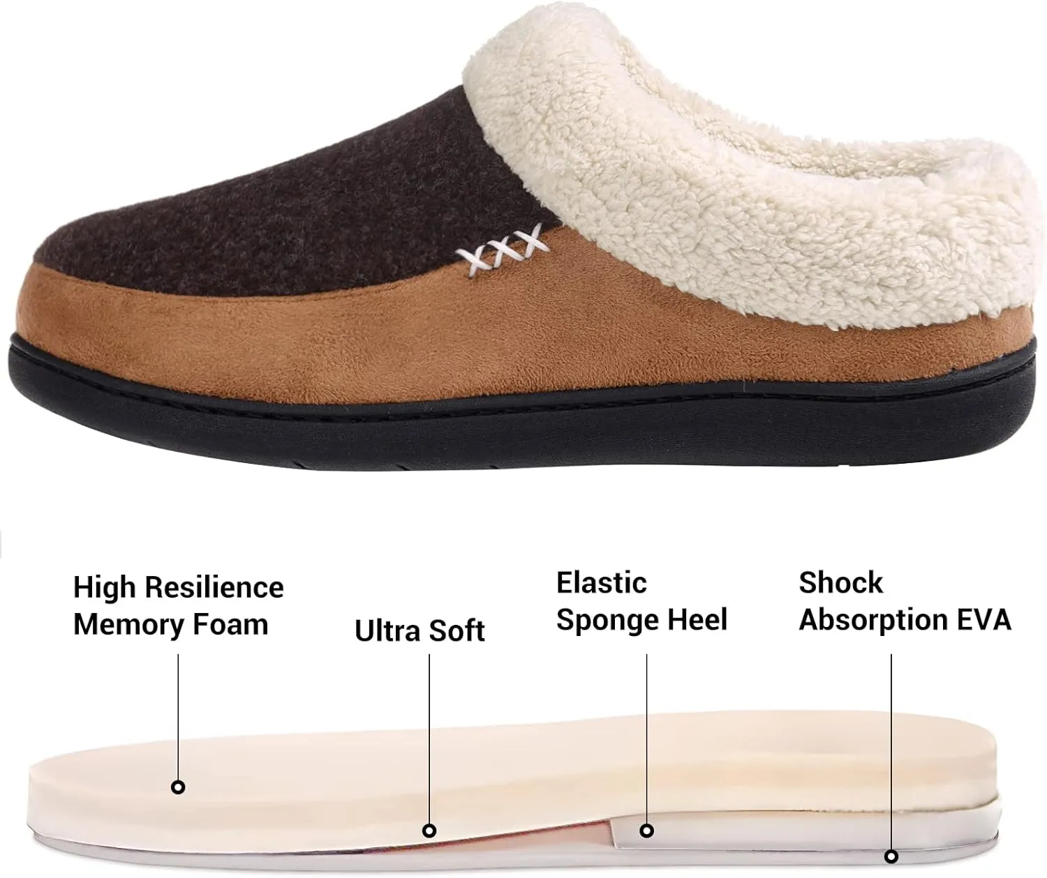 VONAMY Men's Slippers Fuzzy Warm House Shoes Memory Foam Slip On Clog Plush Wool Fleece Indoor Outdoor