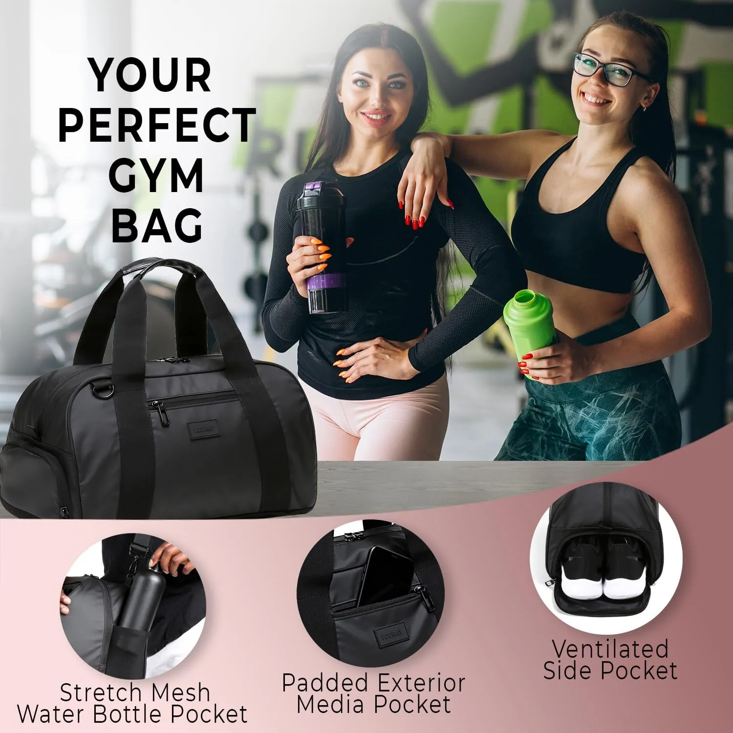 Vooray Burner Gym Duffel Bag, Gym Bag for Women and Men with Shoe Compartment, Weekender, Overnight & Travel Duffel for Sports and Workout