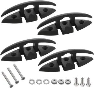 VTurboWay 4 Pack 5" Folding Cleat, Flip-up Dock Cleat w' Long Screws and Short Screws(M6). Marine Grade Nylon, Black