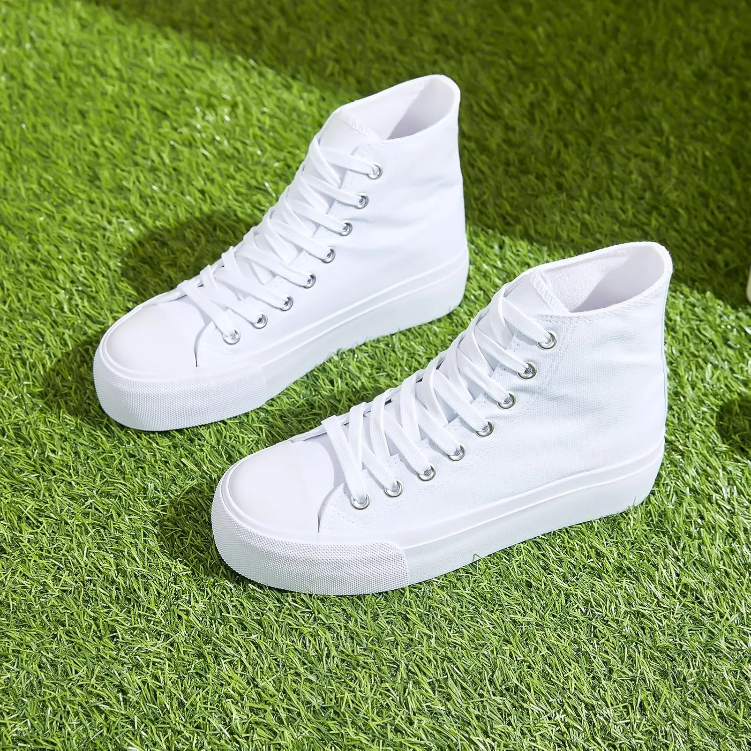 Waluzs Platform Sneakers for Women Womens Fashion High Top Sneakers Women's Canvas Platform Shoes Casual Lace Up Tennis Shoes