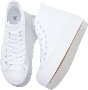 Waluzs Platform Sneakers for Women Womens Fashion High Top Sneakers Women's Canvas Platform Shoes Casual Lace Up Tennis Shoes