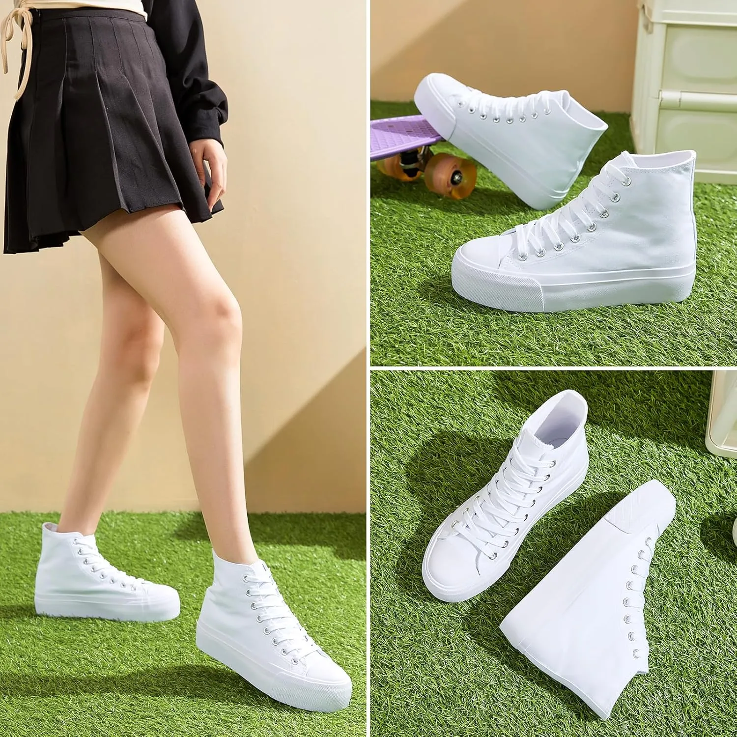 Waluzs Platform Sneakers for Women Womens Fashion High Top Sneakers Women's Canvas Platform Shoes Casual Lace Up Tennis Shoes