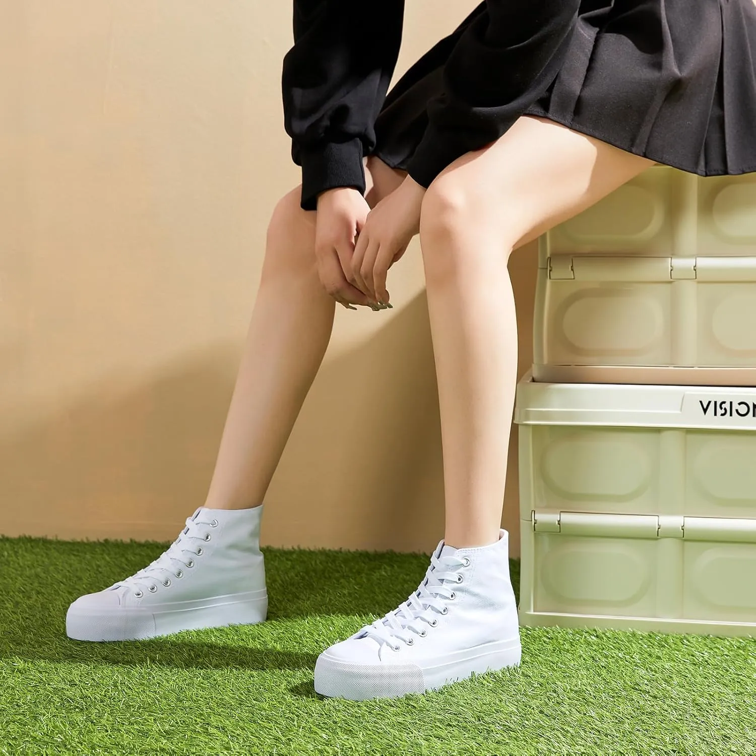 Waluzs Platform Sneakers for Women Womens Fashion High Top Sneakers Women's Canvas Platform Shoes Casual Lace Up Tennis Shoes
