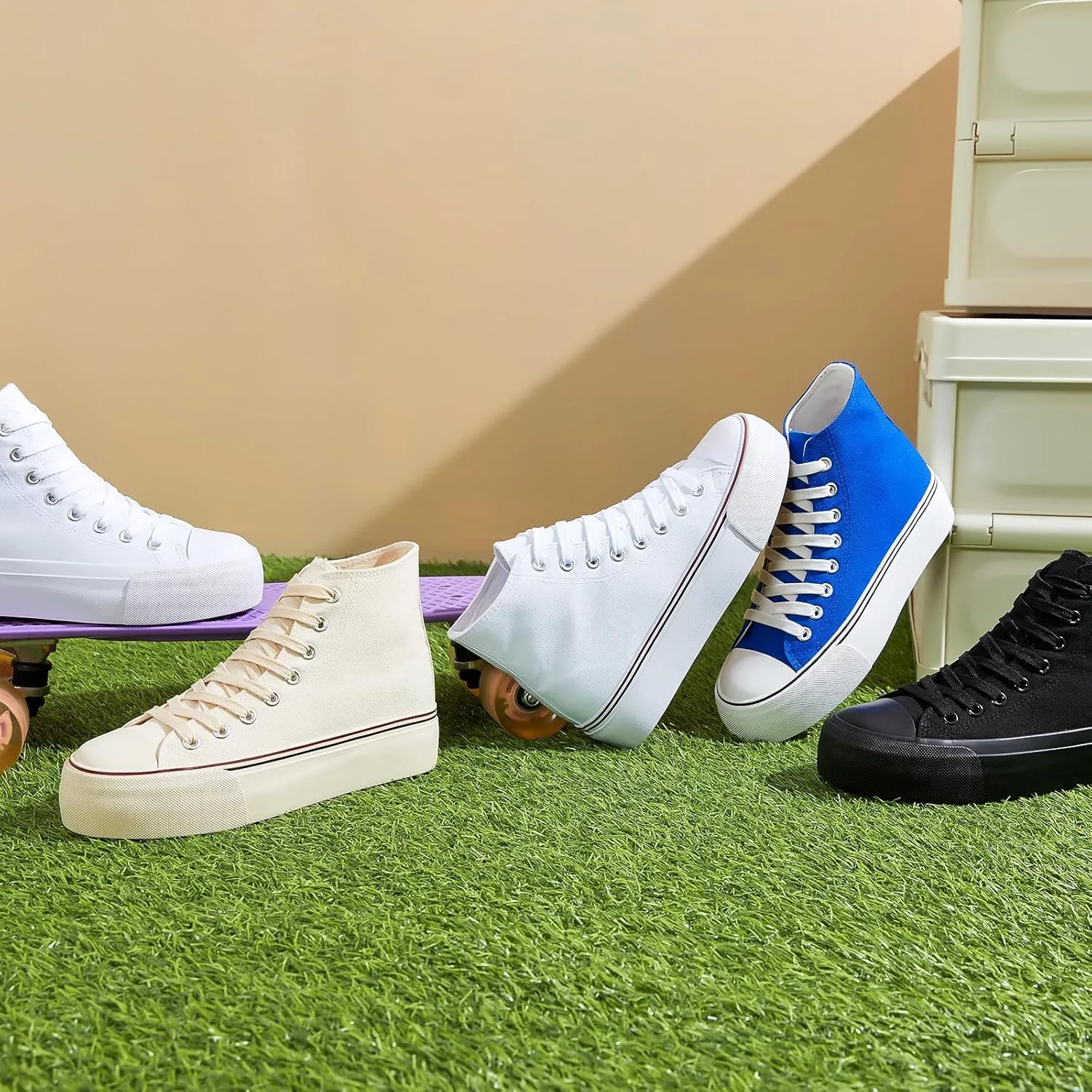 Waluzs Platform Sneakers for Women Womens Fashion High Top Sneakers Women's Canvas Platform Shoes Casual Lace Up Tennis Shoes