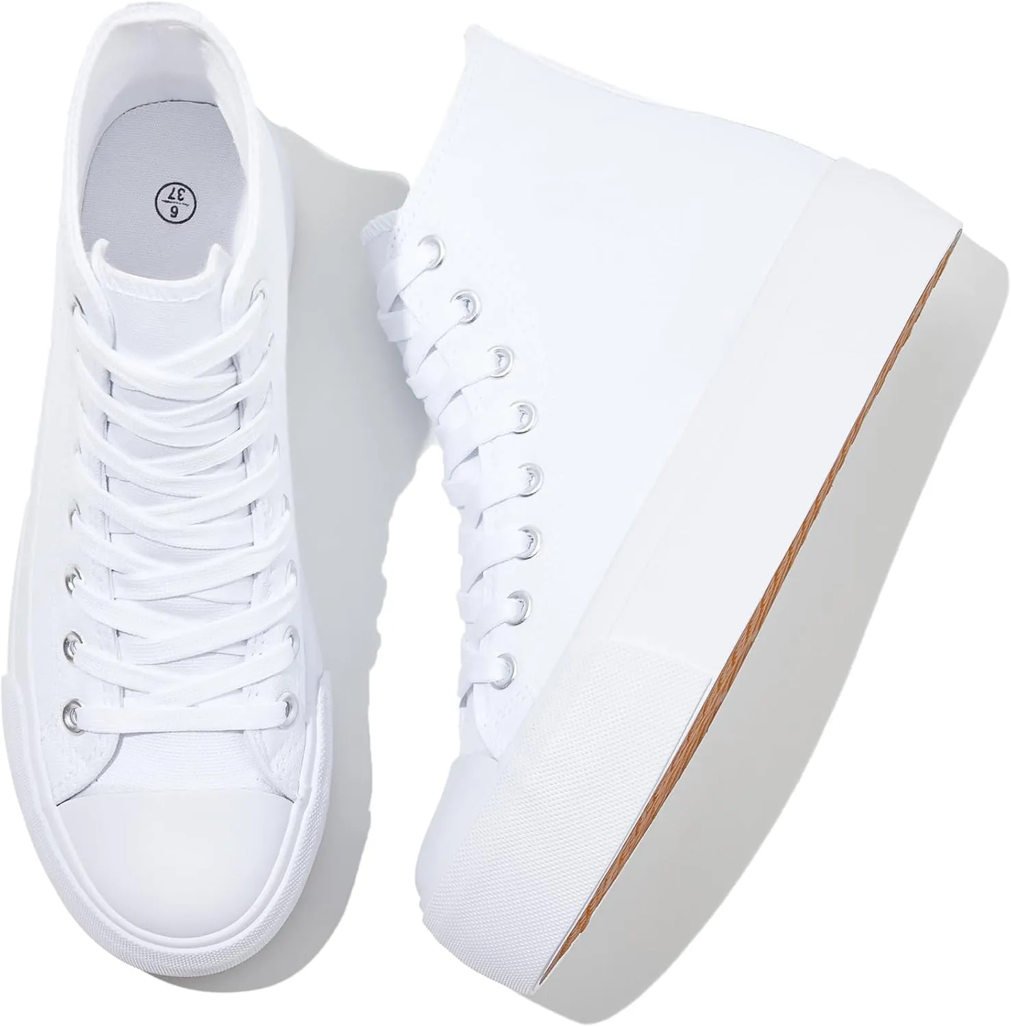 Waluzs Platform Sneakers for Women Womens Fashion High Top Sneakers Women's Canvas Platform Shoes Casual Lace Up Tennis Shoes