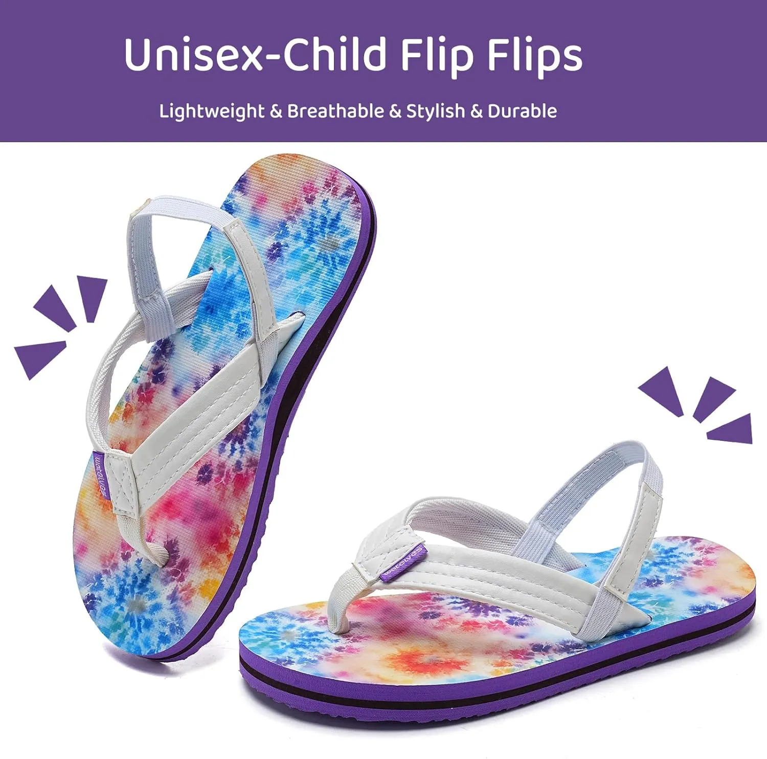 WateLves Girls & Boys Kids Flip Flop summer Slide Sandals Slip on Suitable for Bath Shower Beach pool (Little Kid/Big Kid)