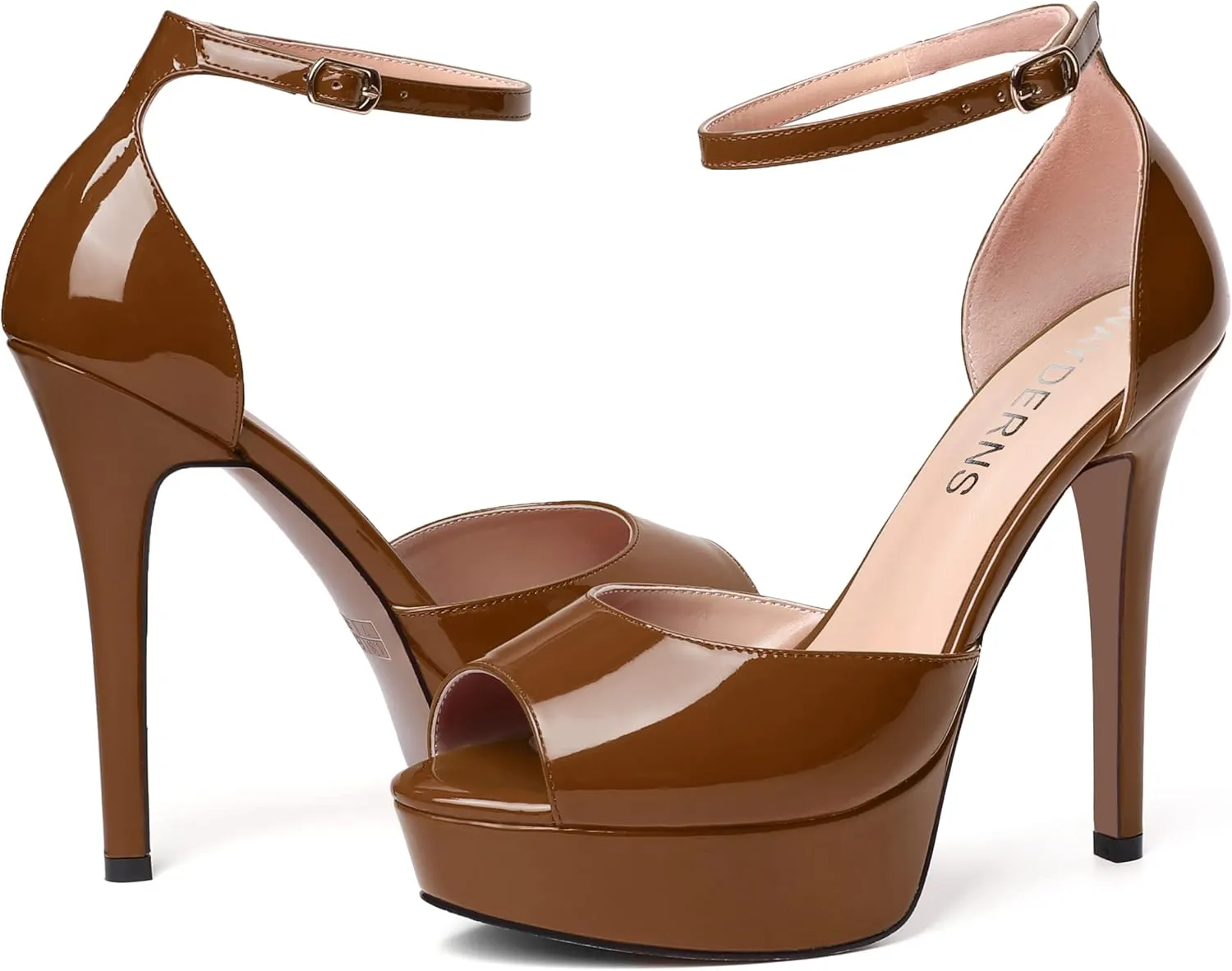 WAYDERNS Womens Peep Toe Adjustable Strap Evening Platform Dress Patent Buckle Stiletto High Heel Pumps Shoes 5 Inch