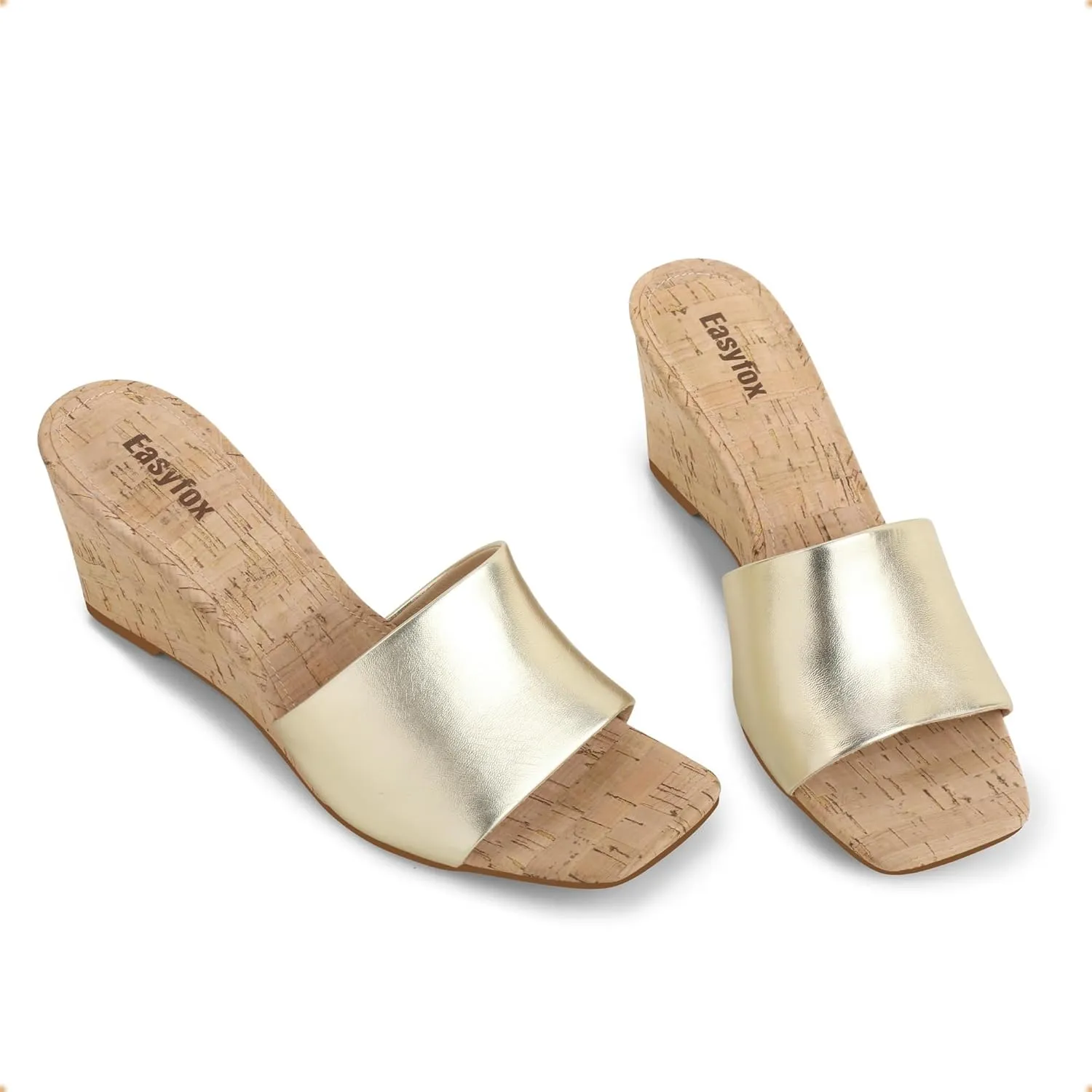 Wedge Sandals for Women Open Toe Wedge Heels Womens High Heel Sandal Square Toe Heeled Wedge Sandals Wood Grain Slip on Wedge Mules
