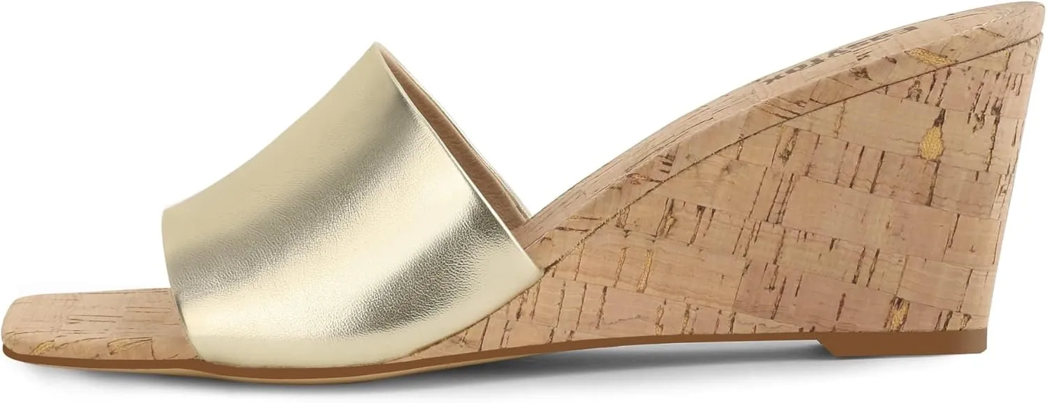 Wedge Sandals for Women Open Toe Wedge Heels Womens High Heel Sandal Square Toe Heeled Wedge Sandals Wood Grain Slip on Wedge Mules