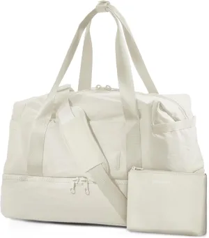 Weekender Bags for Women, BAGSMART Travel Duffel Bags with Shoe Compartment,Personal Item Travel Bag for Airlines, Carry on Overnight Tote Bag with Toiletry Bag (Light Beige,2pcs)