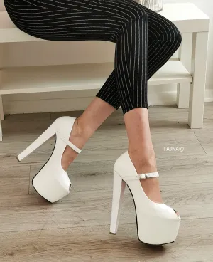 White Fish Mouth Mary Jane High Heels