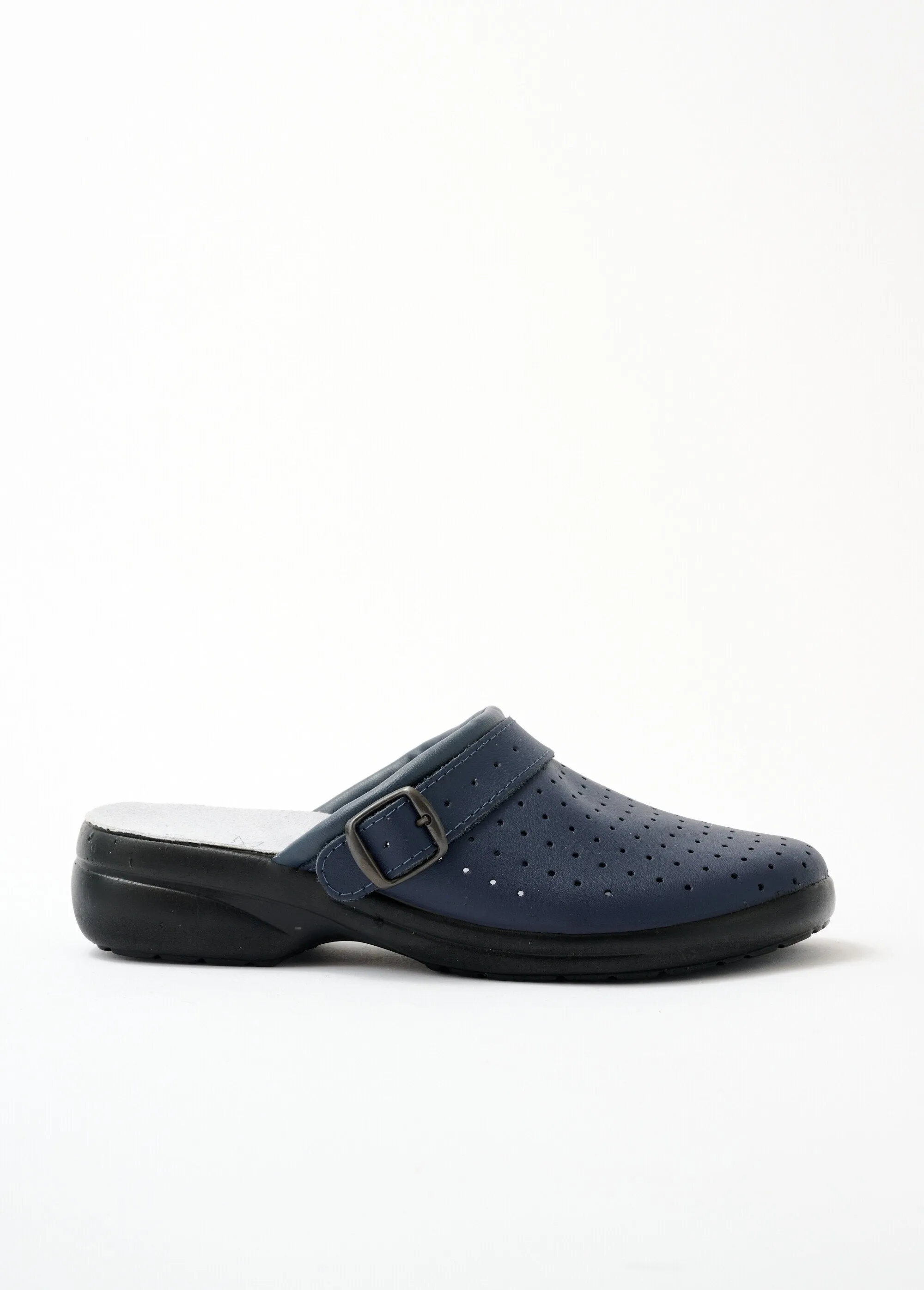 Wide width mixed perforated leather clog