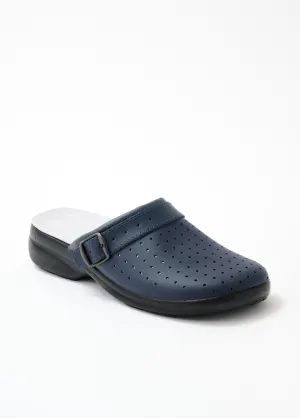 Wide width mixed perforated leather clog