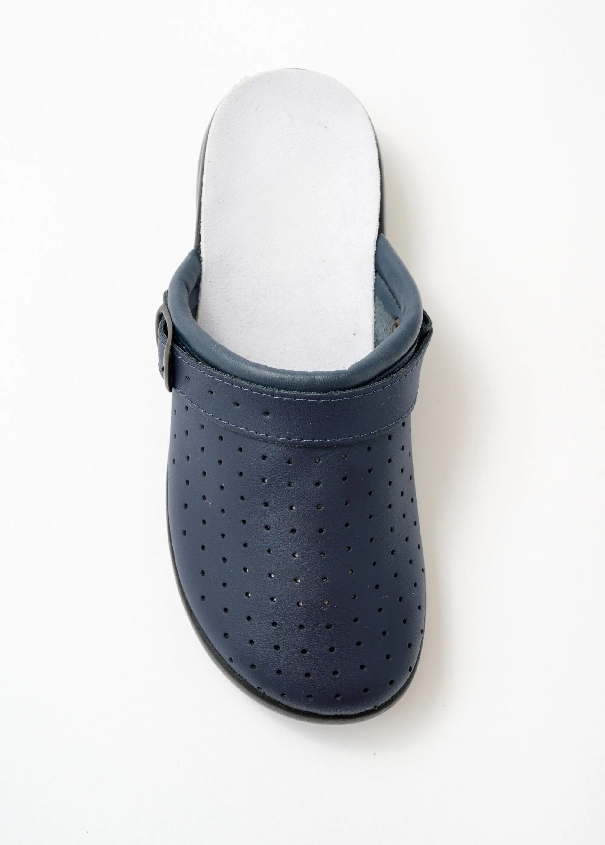 Wide width mixed perforated leather clog