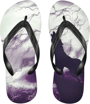 Wolf Howling In Thunderstorm Men's Flip Flop, Women's Flip Flops Sandal Beach Slippers Summer Sandal Rubber Shower Slippers for Bedroom Hotel Travel Pool XL