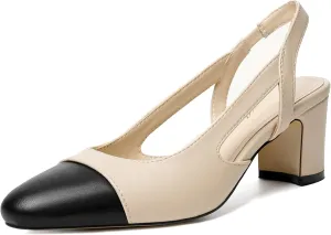 Women 2.6 Inches Chunky Slingback Heels Block Kitten Heel Pointed Toe Slip-On Pumps Casual Wedding Banquet Dress Shoes