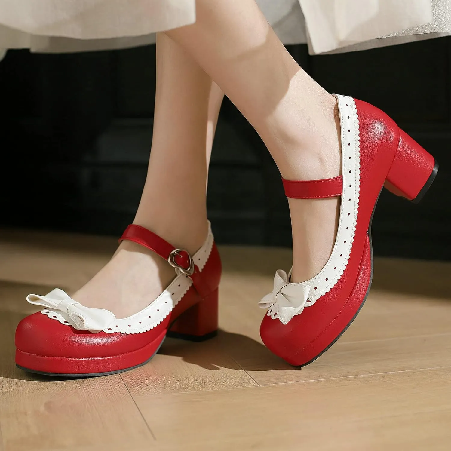Women Bow Mary Jane Shoes Kawaii Pumps Platform Chunky Heeled Vintage Pumps Elegant Lolita Dress Shoes
