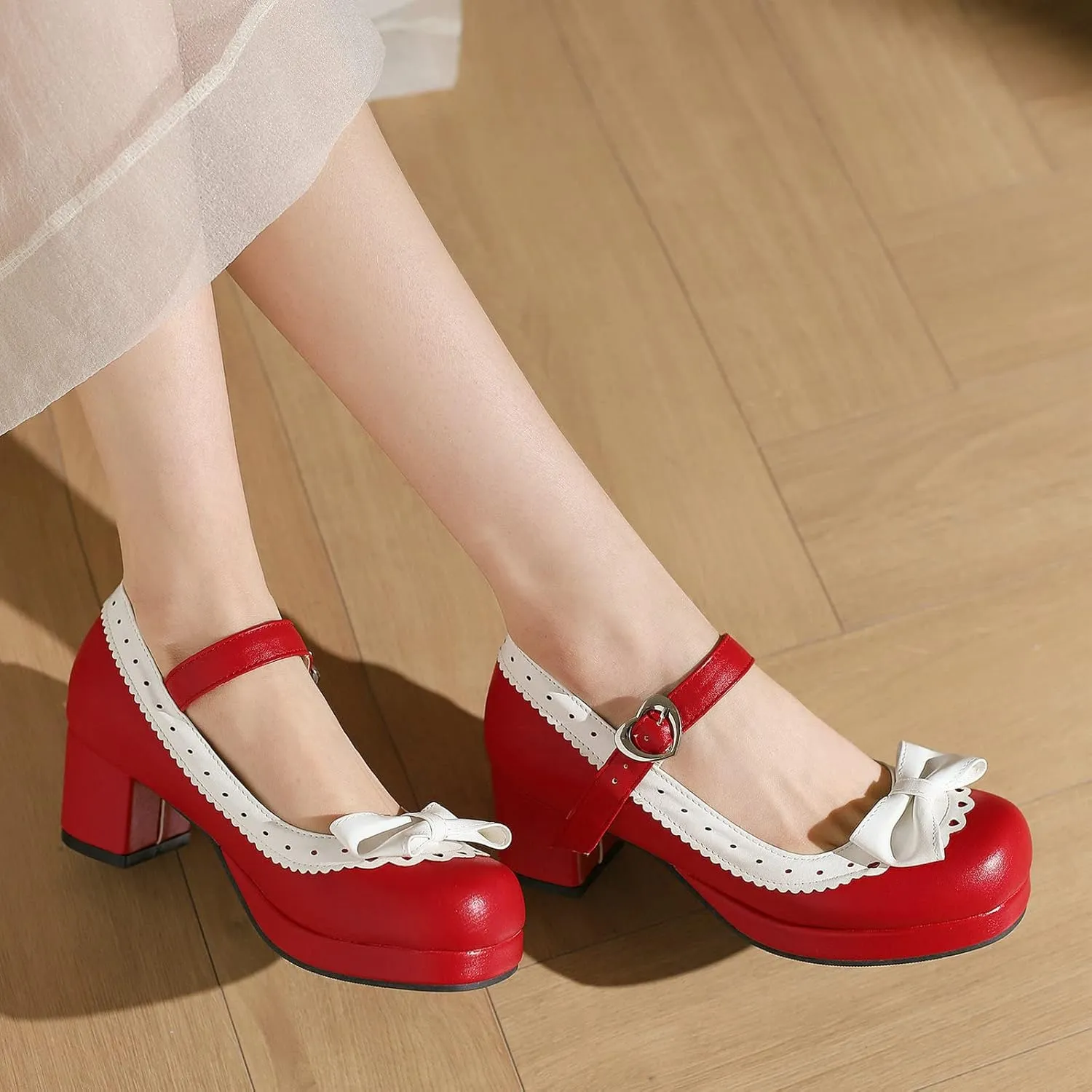 Women Bow Mary Jane Shoes Kawaii Pumps Platform Chunky Heeled Vintage Pumps Elegant Lolita Dress Shoes
