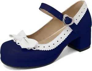 Women Bow Mary Jane Shoes Kawaii Pumps Platform Chunky Heeled Vintage Pumps Elegant Lolita Dress Shoes