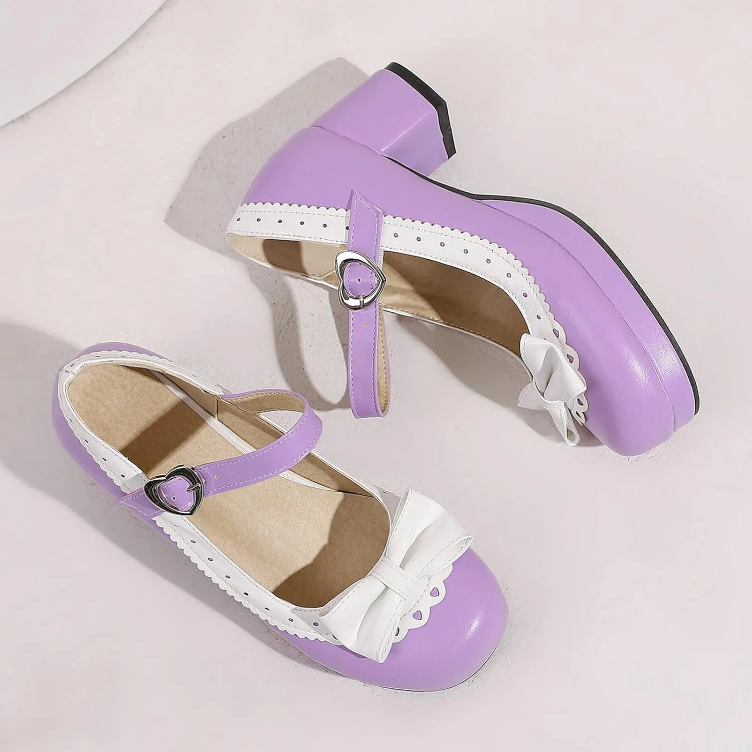 Women Bow Mary Jane Shoes Kawaii Pumps Platform Chunky Heeled Vintage Pumps Elegant Lolita Dress Shoes
