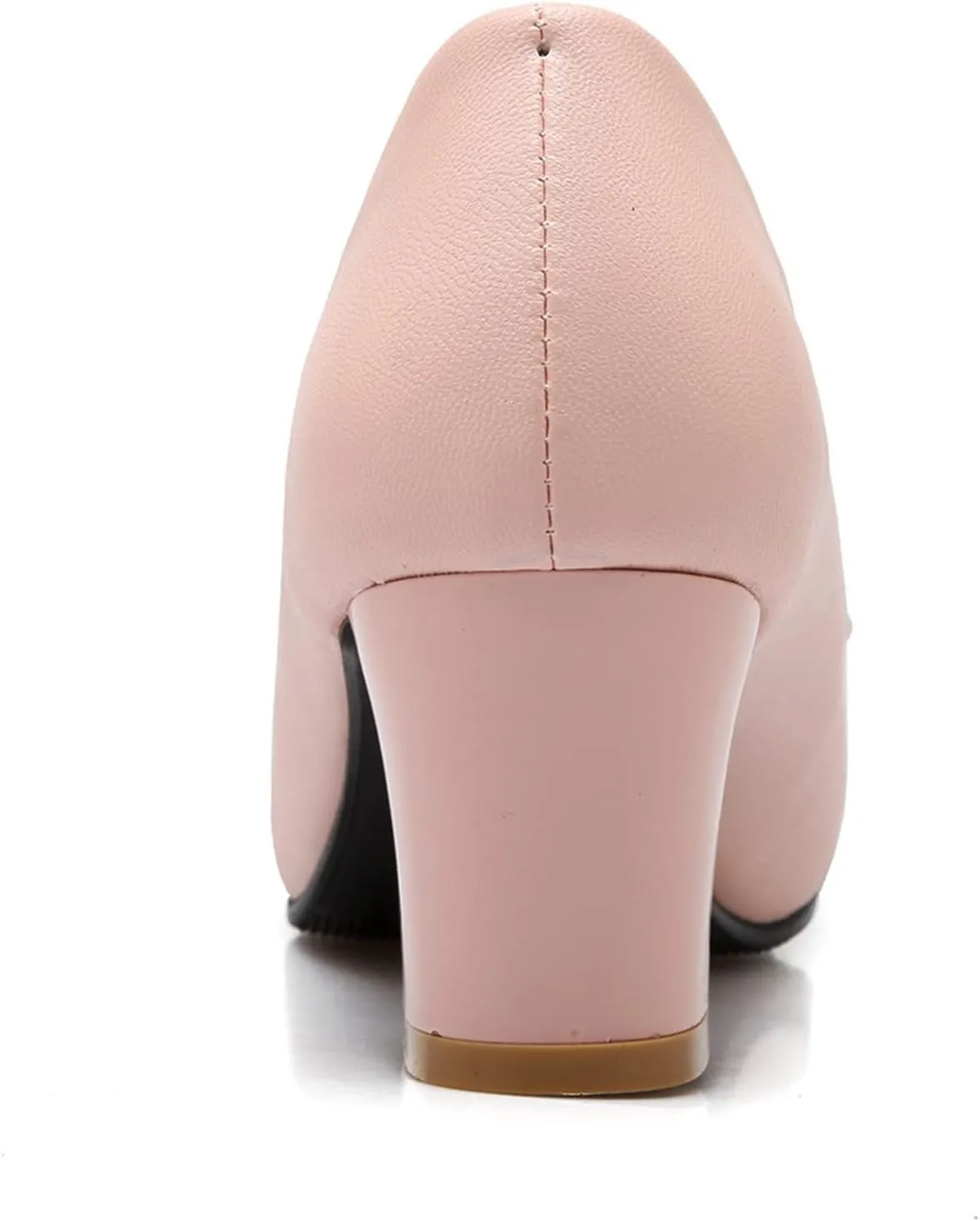 Women Chunky Mid Heel Pumps Pearl Bow Stylish Crystal Pointed Toe Comfy Slip-on Dress Office Shoes