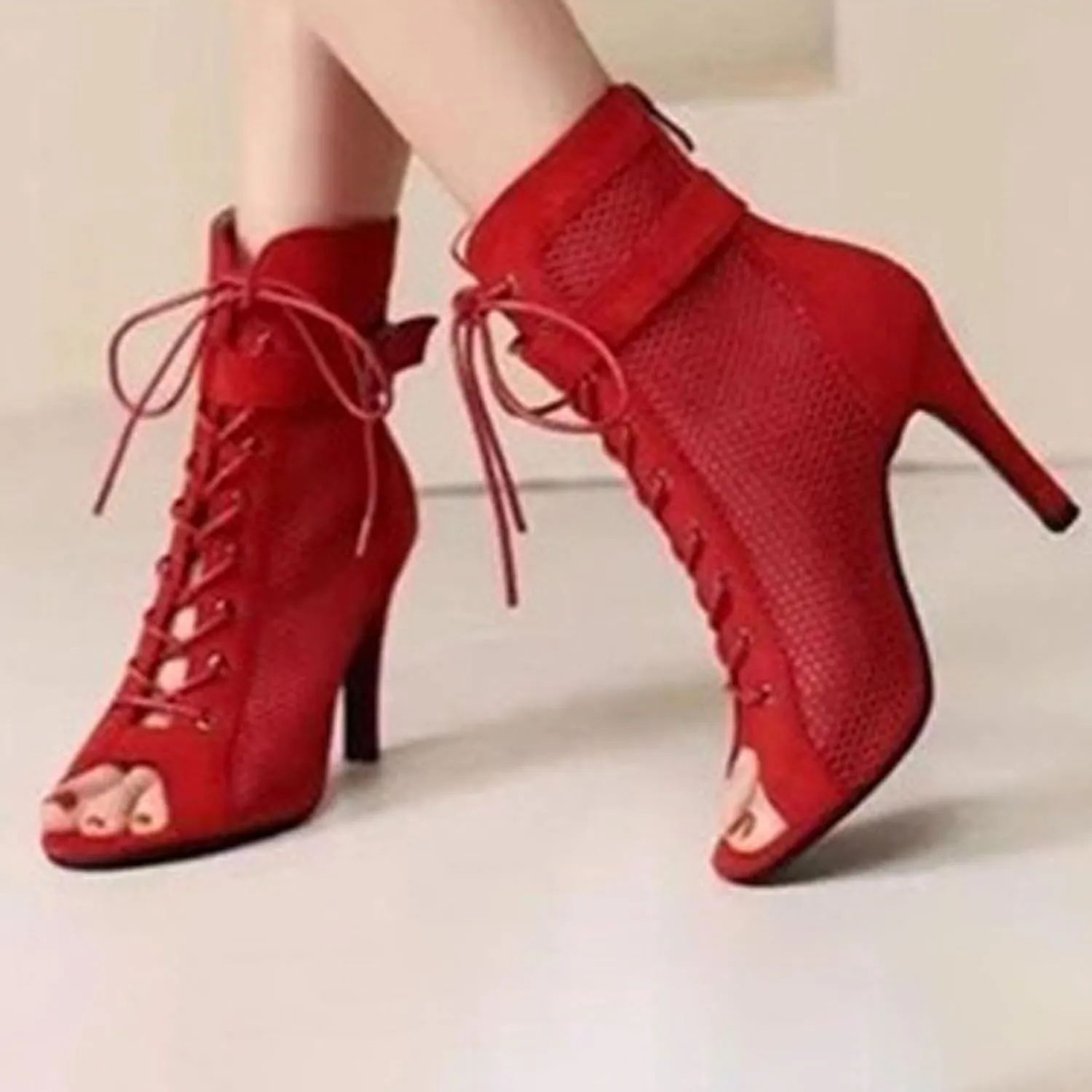 Women Classic Gladiator Sandals Summer Lace up Booties Ladies Dressy Elegant Breathable Mesh High Heeled Sandals