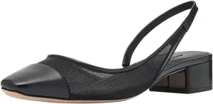 Women Closed Square Cap Toe Slingback Pumps Slip on Chunky Block Low Heels Stylish Dating Party Dress Shoes Size 4-16 US