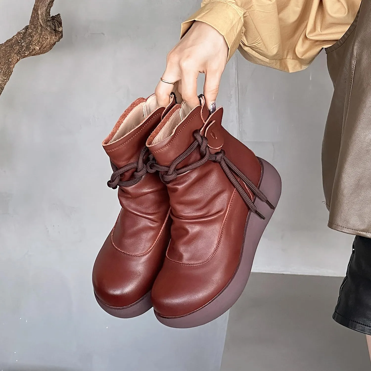 Women High Top Ankle Boots Platform Leather Boots for Women