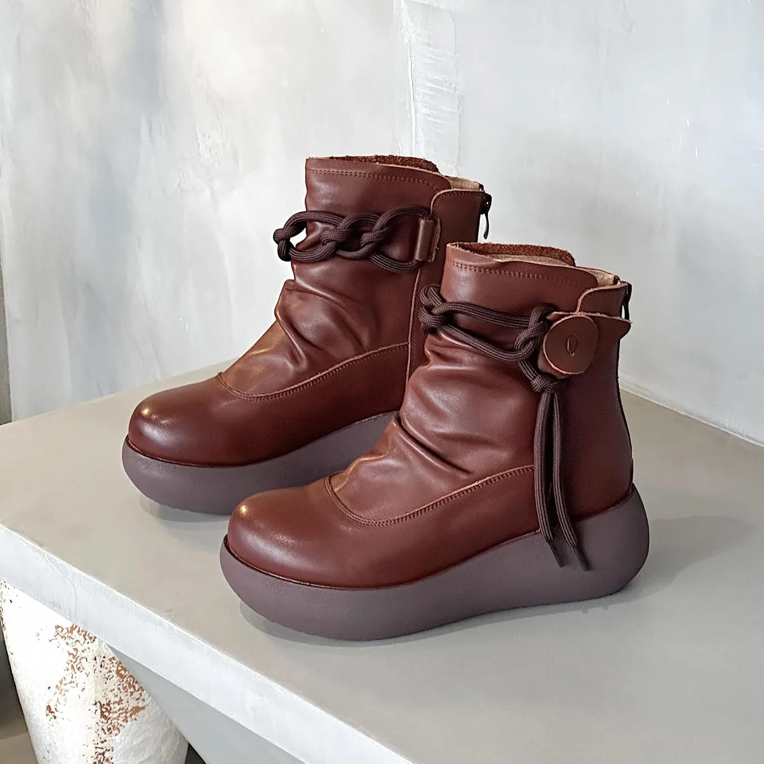 Women High Top Ankle Boots Platform Leather Boots for Women