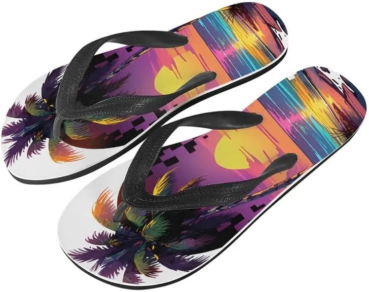 Women Retro Flip Flop Sandal Ginkgo Leaves Casual Thong Sandals Rose Feather Couple Beach Sandals Indoor or Outdoor