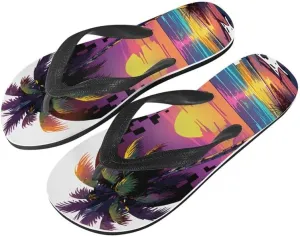 Women Retro Flip Flop Sandal Ginkgo Leaves Casual Thong Sandals Rose Feather Couple Beach Sandals Indoor or Outdoor