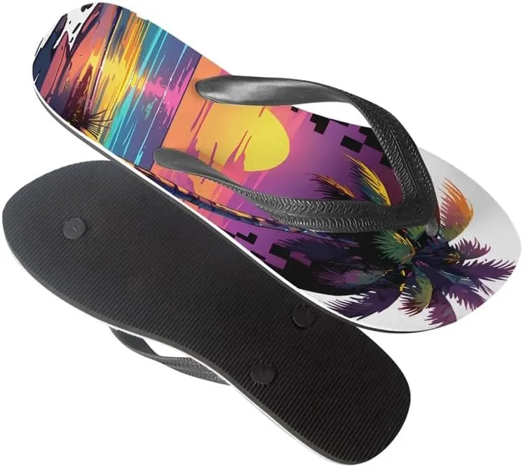 Women Retro Flip Flop Sandal Ginkgo Leaves Casual Thong Sandals Rose Feather Couple Beach Sandals Indoor or Outdoor