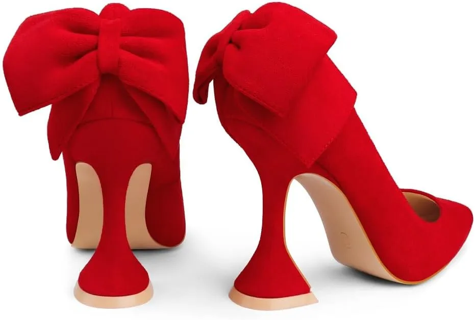 Women Stylish Bow Pumps Closed Toe High Heel Wedding Shoes