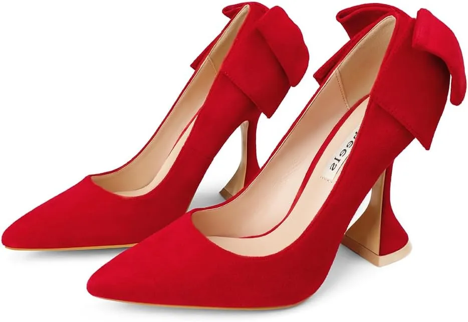 Women Stylish Bow Pumps Closed Toe High Heel Wedding Shoes