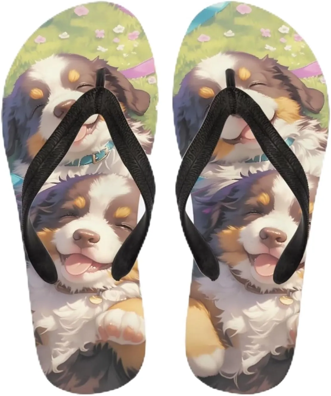 Women Tribal Flip Flop Sandal, Rose Soft Flip-Flop Slides Comfort Corgi Dog Pattern Fit Comfortable Ladies Slip