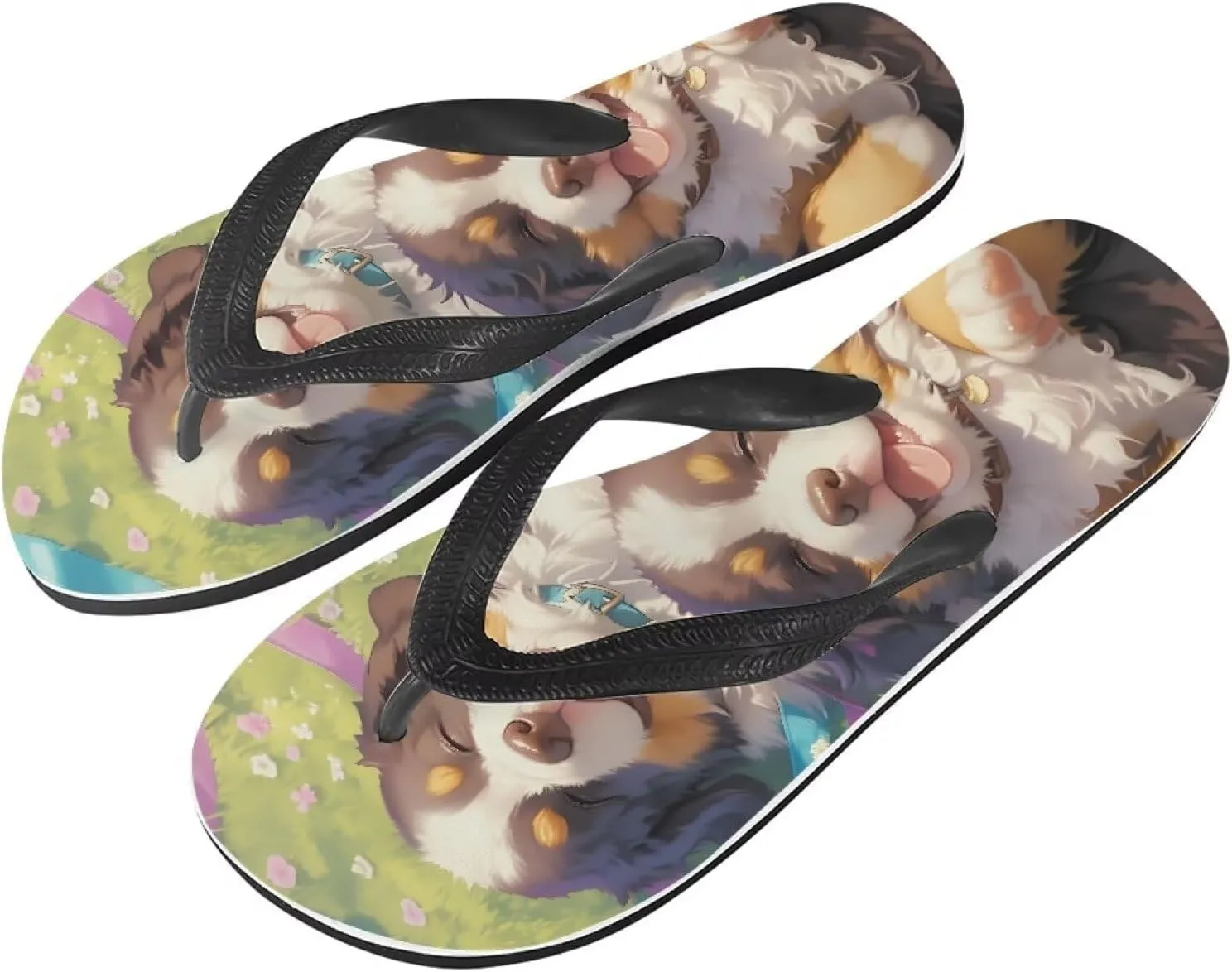 Women Tribal Flip Flop Sandal, Rose Soft Flip-Flop Slides Comfort Corgi Dog Pattern Fit Comfortable Ladies Slip