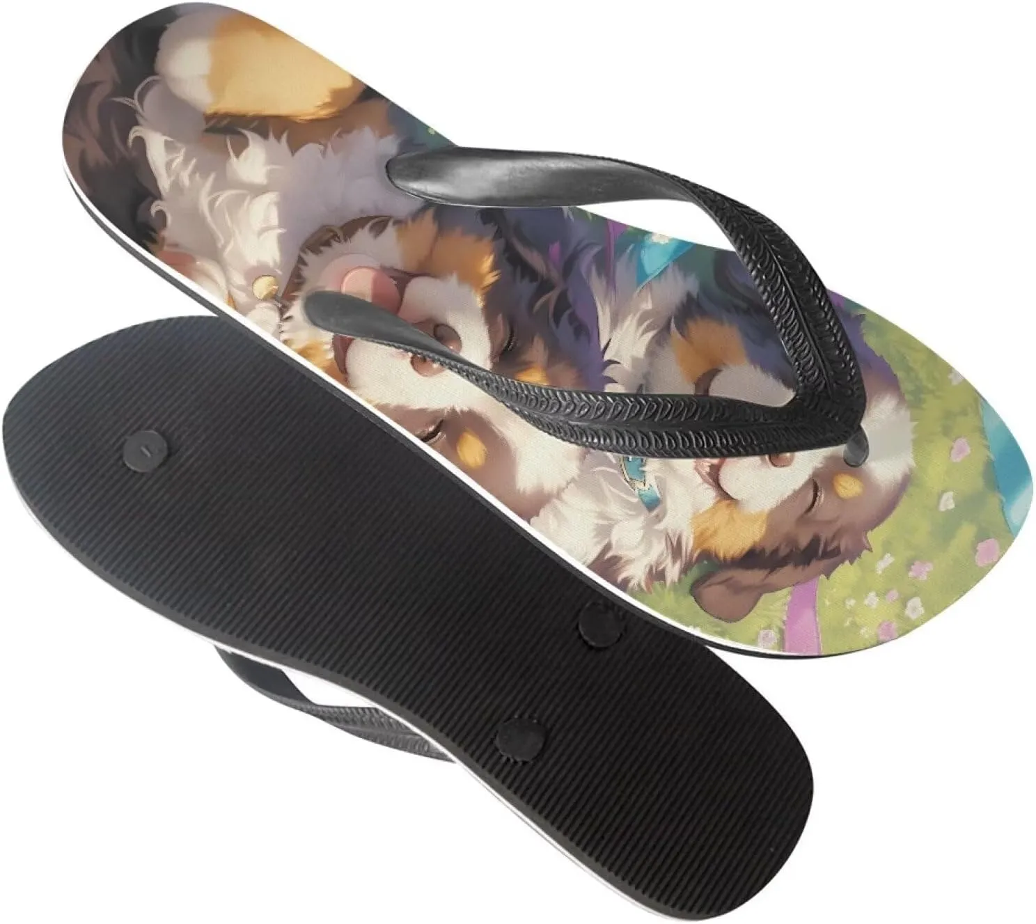 Women Tribal Flip Flop Sandal, Rose Soft Flip-Flop Slides Comfort Corgi Dog Pattern Fit Comfortable Ladies Slip
