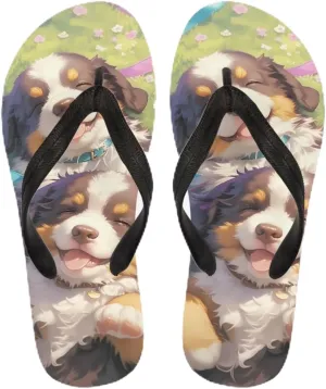 Women Tribal Flip Flop Sandal, Rose Soft Flip-Flop Slides Comfort Corgi Dog Pattern Fit Comfortable Ladies Slip