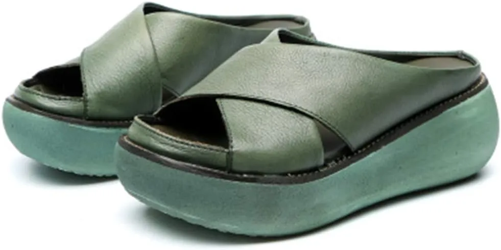 Women Wedge Sandals Two Bands Platform Slides Wavy Sole Flip Flop