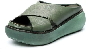 Women Wedge Sandals Two Bands Platform Slides Wavy Sole Flip Flop