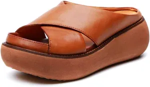 Women Wedge Sandals Two Bands Platform Slides Wavy Sole Flip Flop